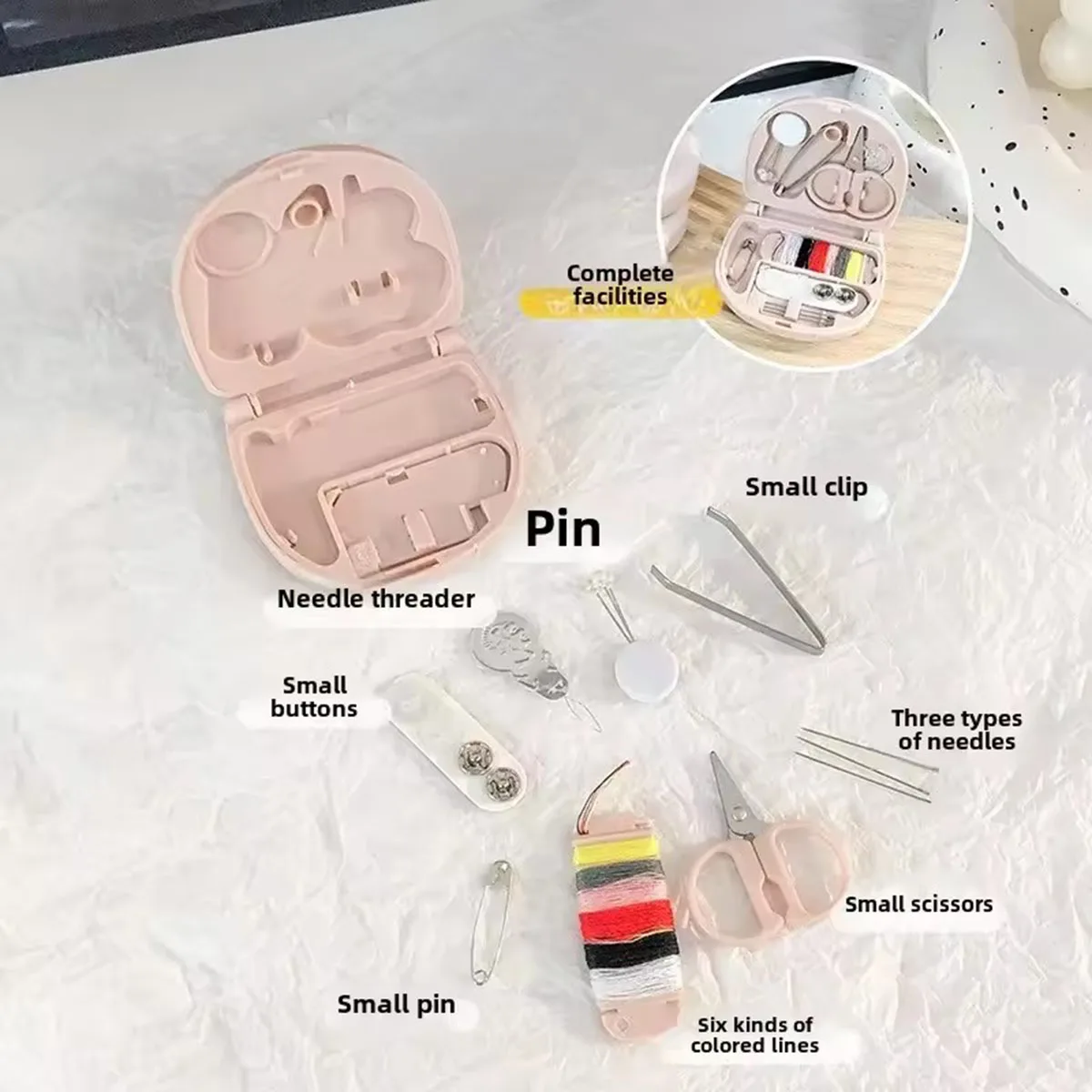 미니 수동 재봉틀 키트 휴대용 여행 재봉 도구 바늘과 실 액세서리가있는 여행 재봉 용품