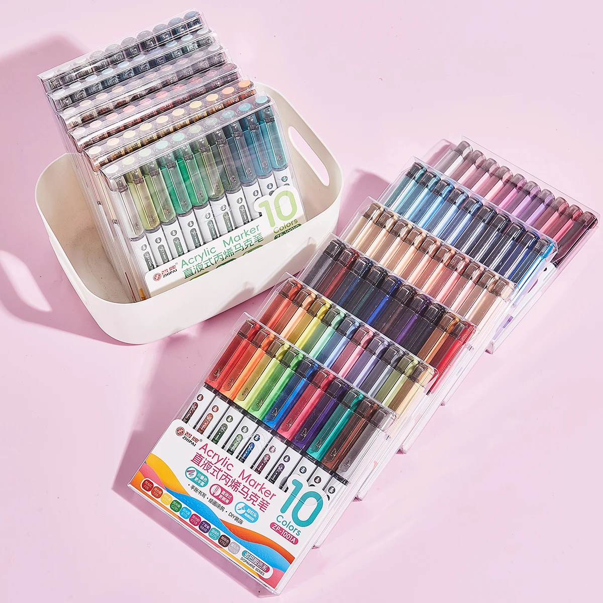 مجموعة أقلام طلاء أكريليك مكونة من 10 ألوان، أقلام تحديد بأطراف فرشاة ناعمة، أقلام طلاء أكريليك للخشب والحجر والقماش واللوازم الفنية للنسيج