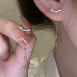 Pendientes largos con borla de alambre para mujer, cadena de hilo, estrella, corazón, colgantes de cuentas, accesorios de diamantes de imitación, joyería 2023