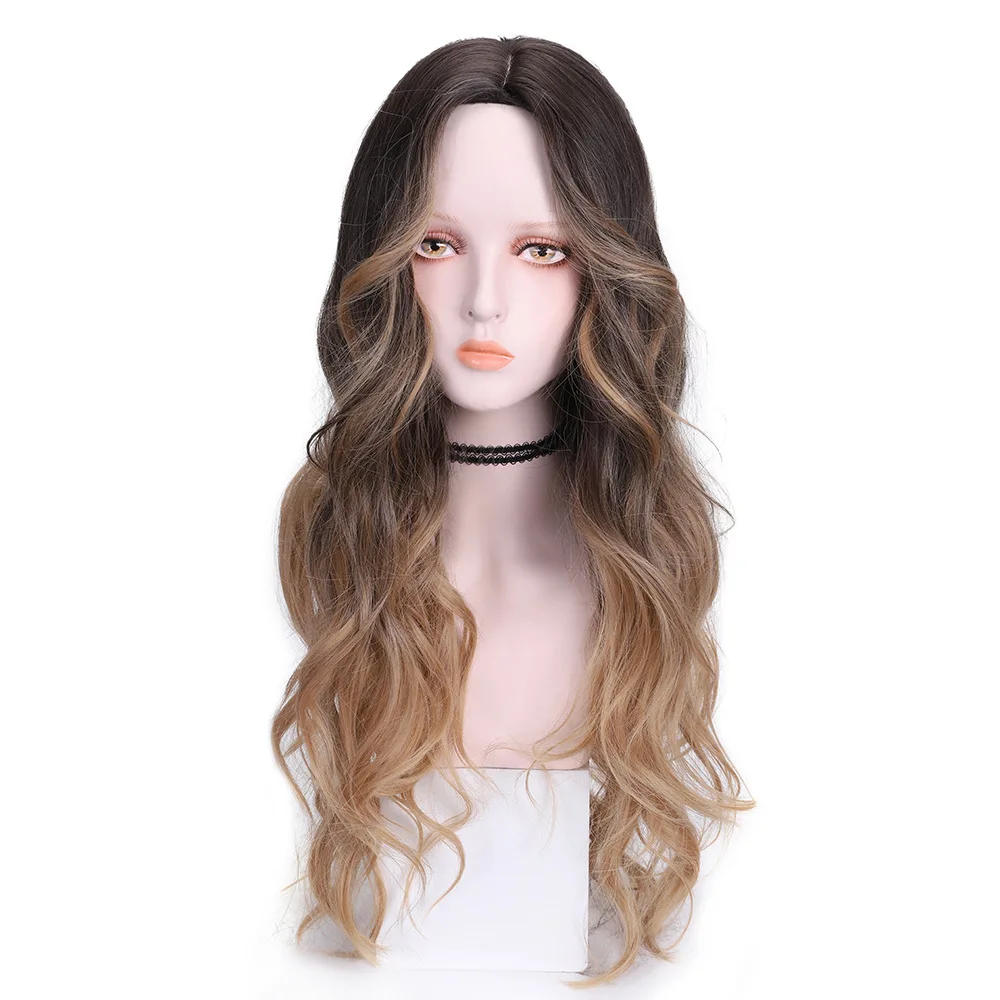 

Blonde hand-rolled wig female long hair full head cover natural fluffy curly hair big wavy long curl