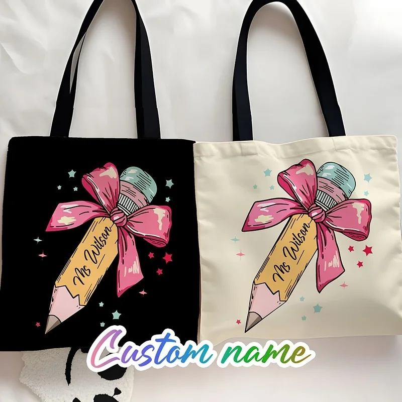 Personalized bowknot pencil tote bag，Teacher's thank you bag，School gifts，For everyday commuting，Lightweight and durable