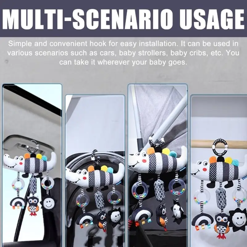 Poussette lavable en Machine pour bébé, jouet Mobile Animal blanc pour le développement visuel, Texture en peluche douce