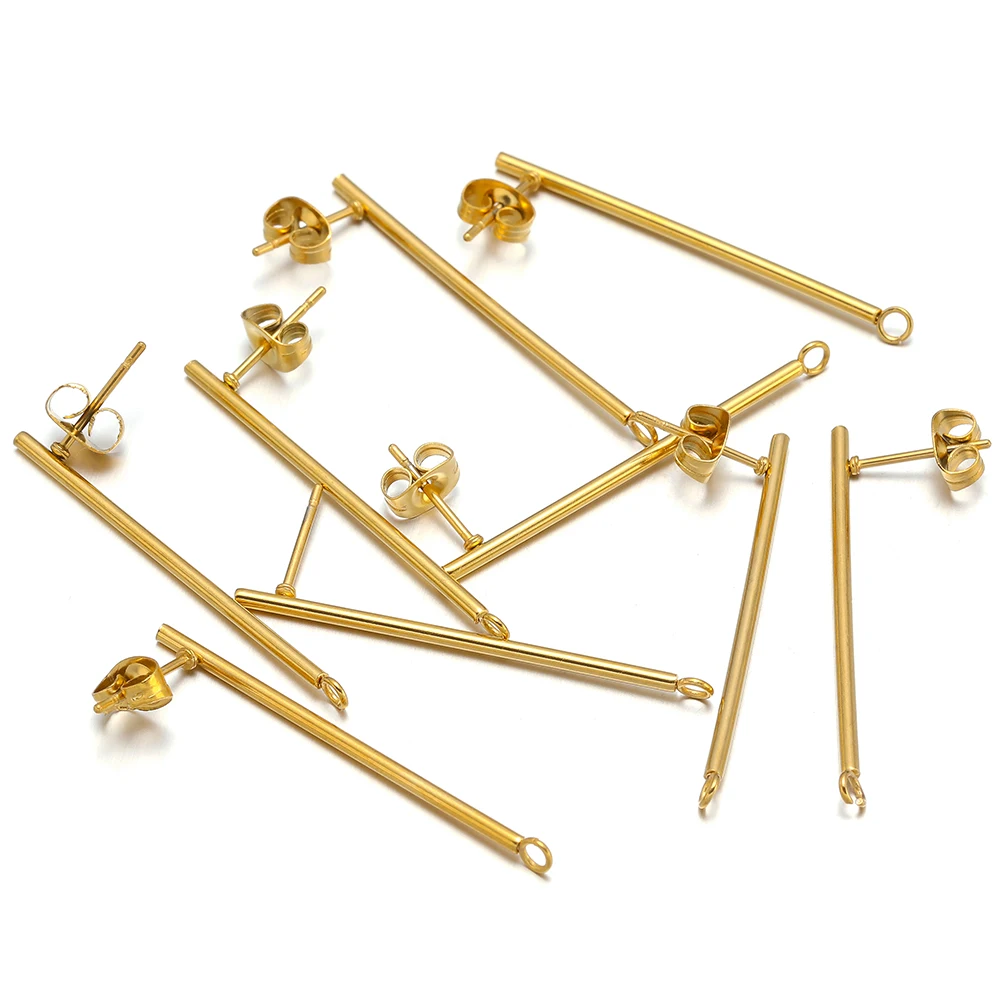 10pcs/lot Stainless Steel Gold Stud Earrings Long Stick Connector Pendant for DIY Jewelry Making Fashion Women Earrings Findings