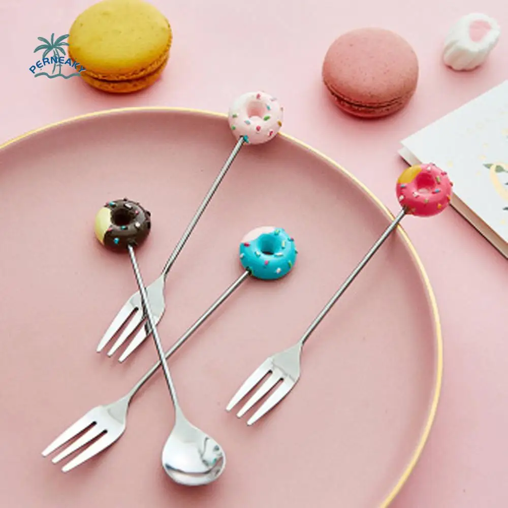 

Doughnut Stainless Steel Cake Dinnerware Kitchen Tool Coffeeware Sugar Stirring Spoon Coffee Spoon Teaspoon Fruit Fork