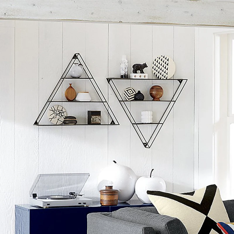 Customized Nordic Iron Art Wall Shelf, Creative Triangle Wall Hanging Decorative Shelf for Living Room, Restaurant, Coffee Shop