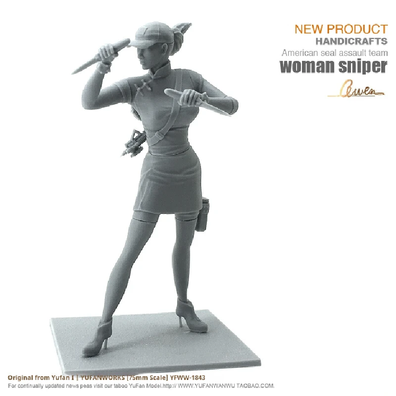 75mm Resin Model Figure Cheongsam Assassin Knife Gk Micro Miniature 3d Printed White Model Toy Unassembled And Unpainted Kit