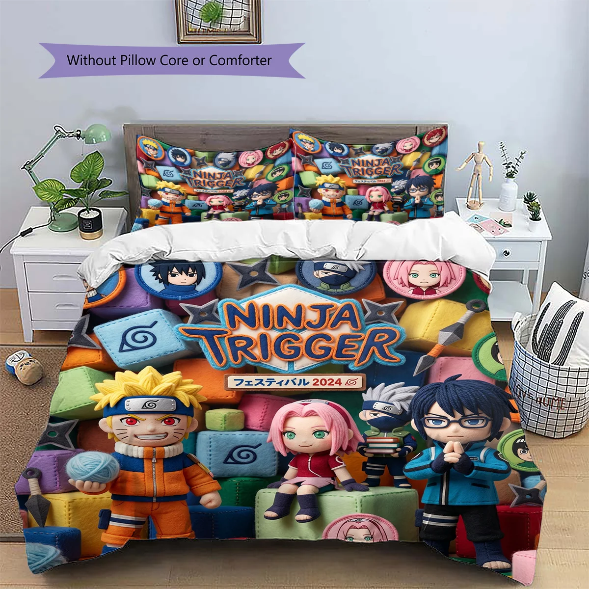 Naruto Anime Patterned Pillowcase & Duvet Cover Set Bedroom Bedding Decor Excellent Gift for Enthusiasts YUN6516