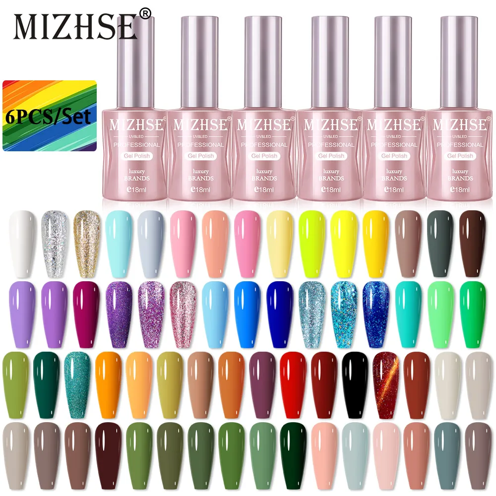 MIZHSE 6pcs Gel Polish Set For Manicure Nails Art Design Gel Polish Lacquer Soak Off UV/LED 68 Colors Gel Varnish With Gift Box