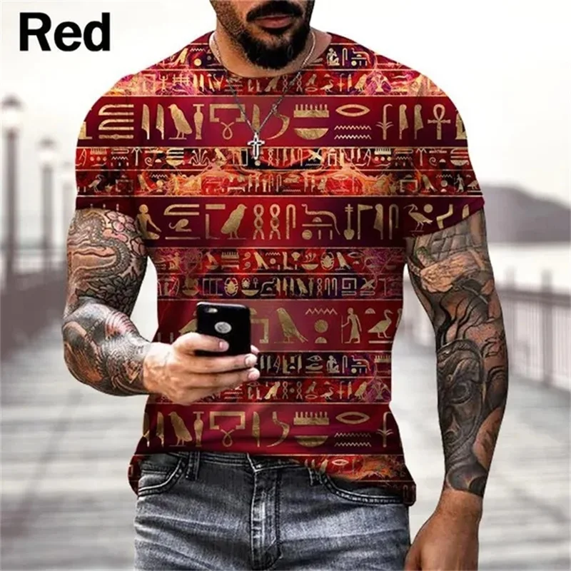 

3D Printing Ancient Egyptian Totem T Shirt For Men Fashion Casual Personality Men's T-shirts Short Sleeve Vintage Tee Tops