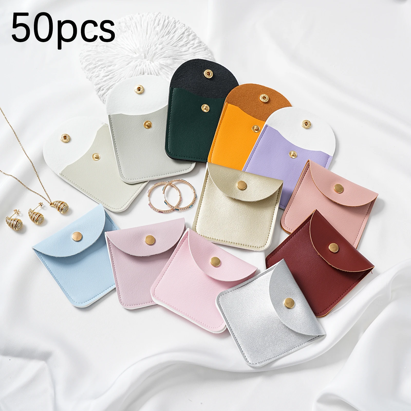 50pcs PU Leather Jewelry Packaging Pouches Wedding Party Christmas Candy Bag Earring Necklace Button Gift Bags Jewelry Organizer