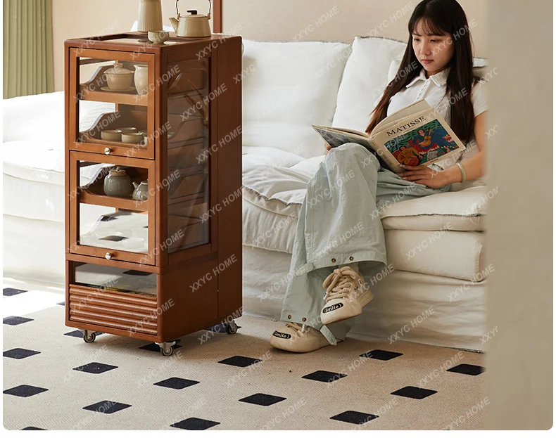 

Стеклянный шкаф для хранения, съемный приставной столик для гостиной, средневековый маленький шкафчик из массива дерева