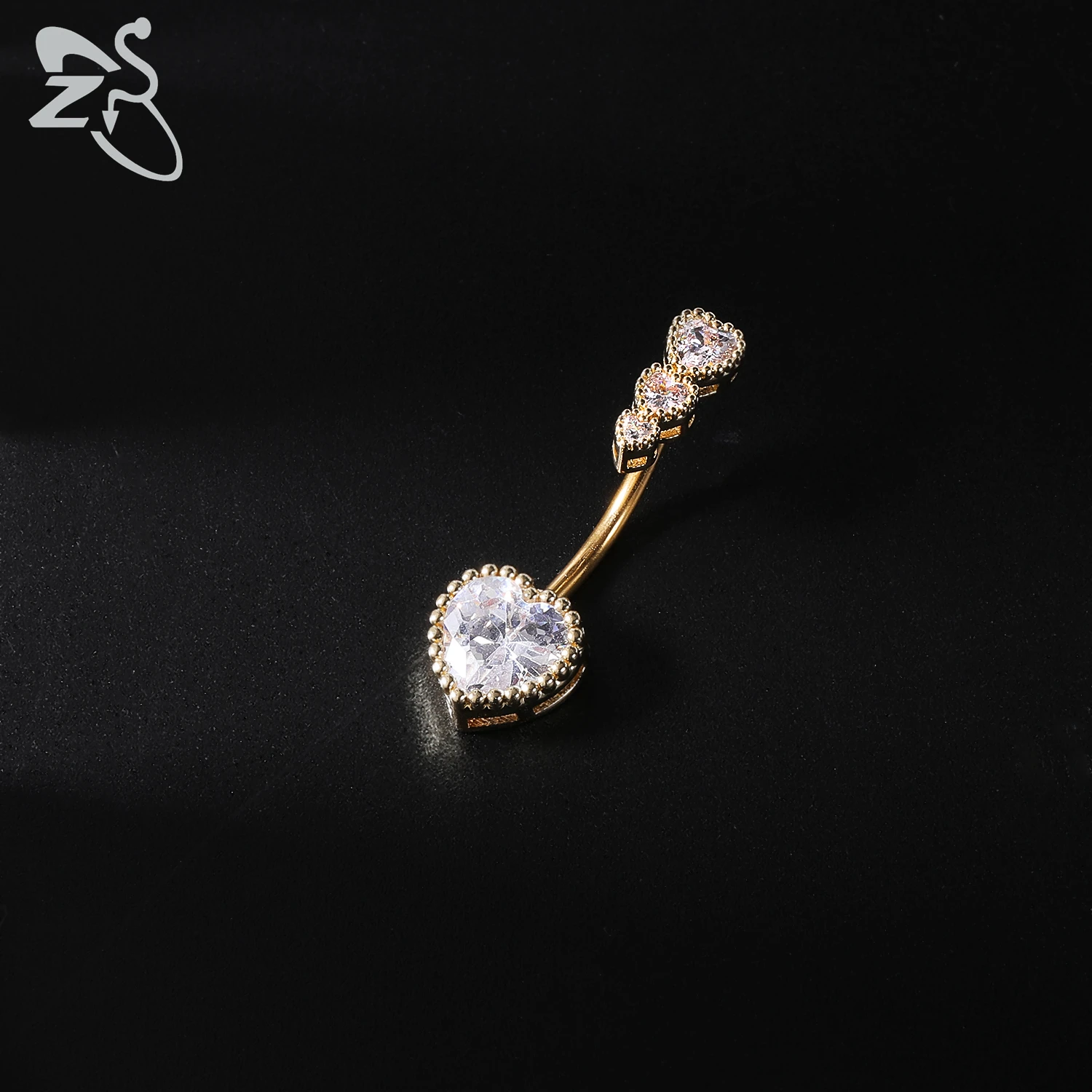 ZS 1 PC Gold Color 14G Stainless Steel Belly Ring Snake Heart Shiny CZ Crystal Navel Belly Button Rings Butterfly Navel Piercing