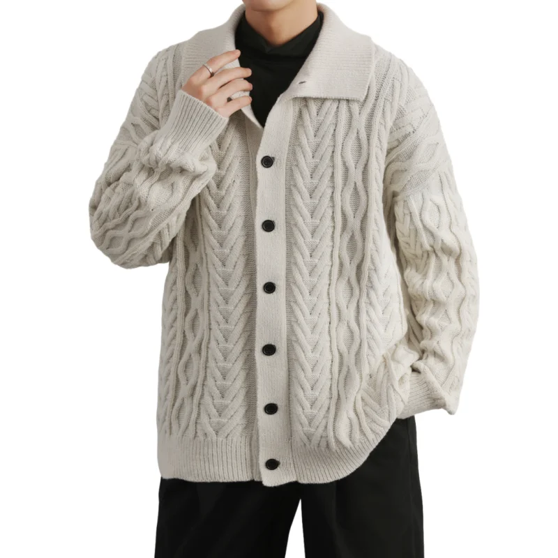 

Новый мужской модный корейский стиль, универсальный кардиган, зимний тренд, свободный крой внутри и снаружи с вязаным свитером с лацканами