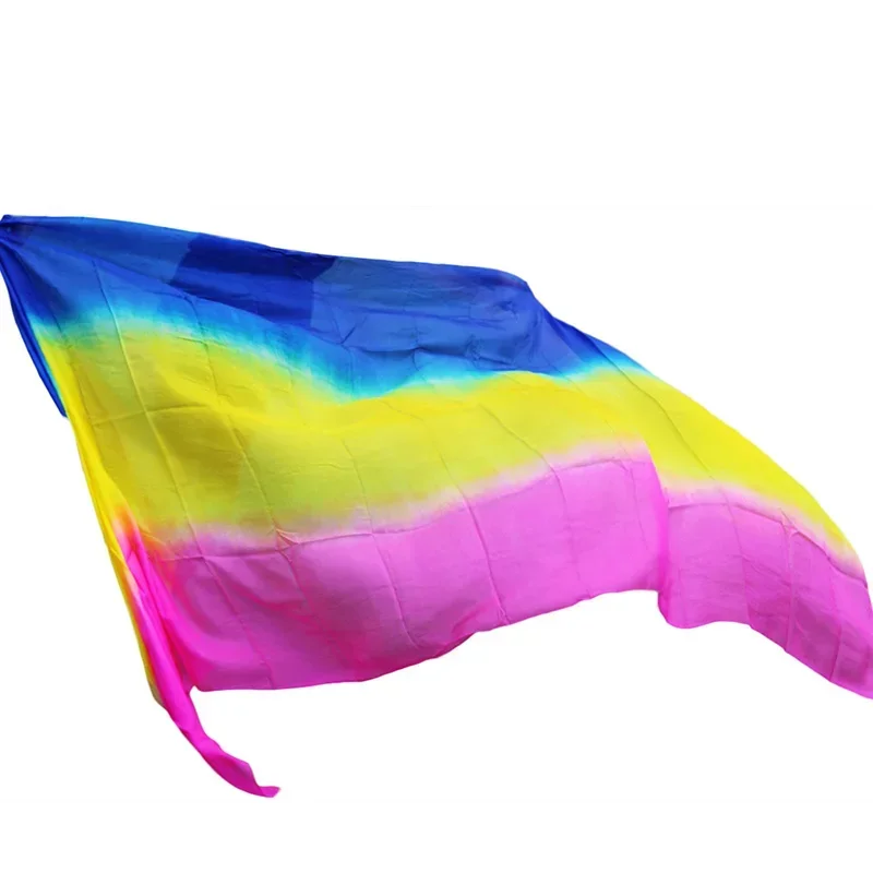 Royal Blue Yellow Rose Pure Silk Belly Dance Veil Scarf for Practice And Stage Performance