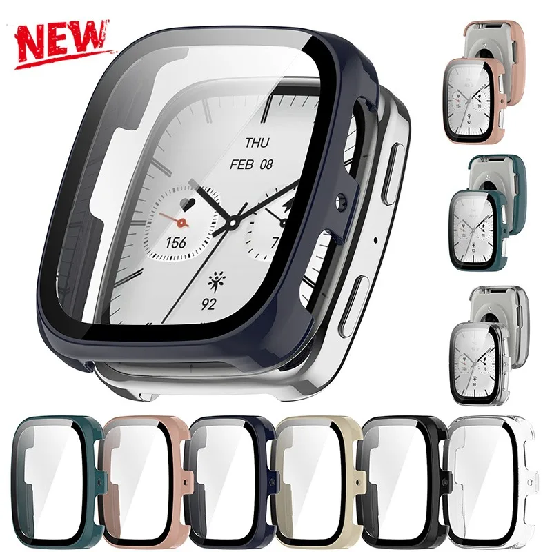 Für Amazfit Active 2 quadratische Uhrenschutzhülle mit Bildschirm, gehärtetes Glas, 2-in-1-Schutz, Uhrenschutzhülle mit Film