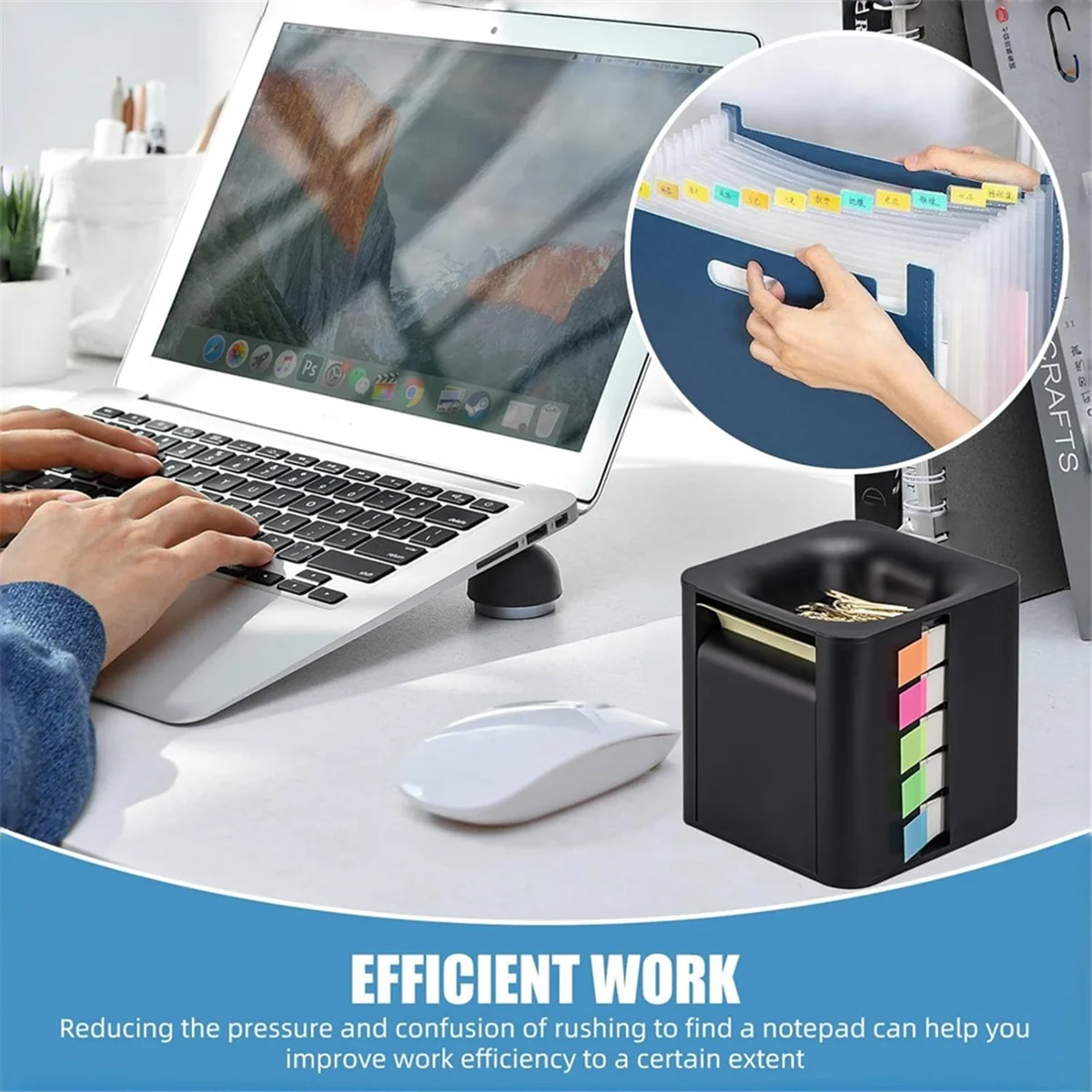 AA98 5-in-1 Cube Sticky Note Holder Multifunction Sticky Note Dispenser with Up Sticky Notes, Sticky Tabs, Sticky Rolls A