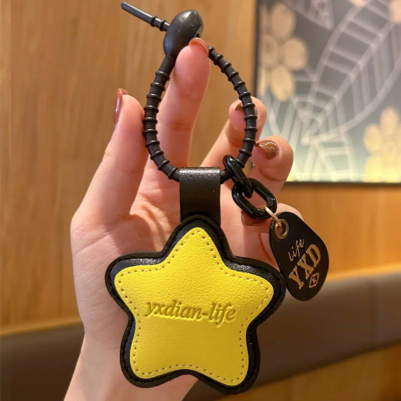 Fashion Five-pointed Star Heart-shaped Leather Pendant Key Chain