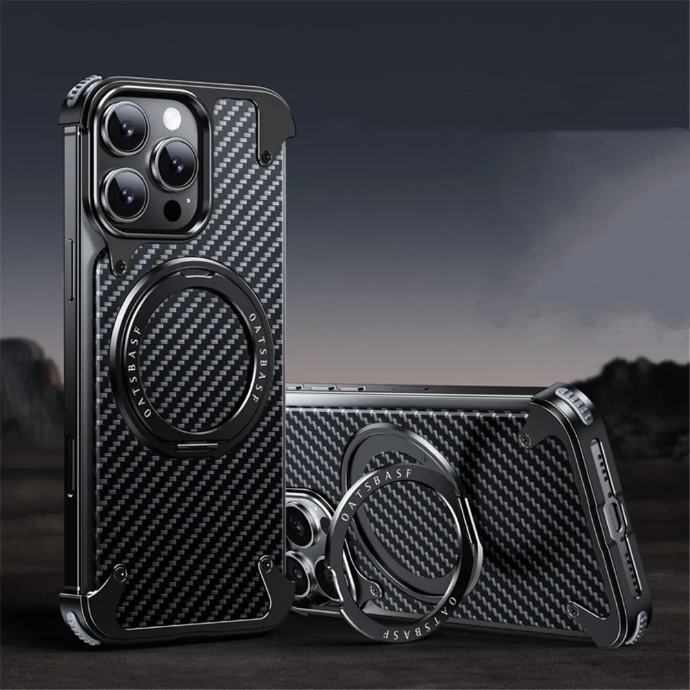 

Genuine Aramid Fiber Back Film Metal Frameless Case For iPhone 16 Pro 16 Pro Max Magsafe 360° Ratating Bracket Cover