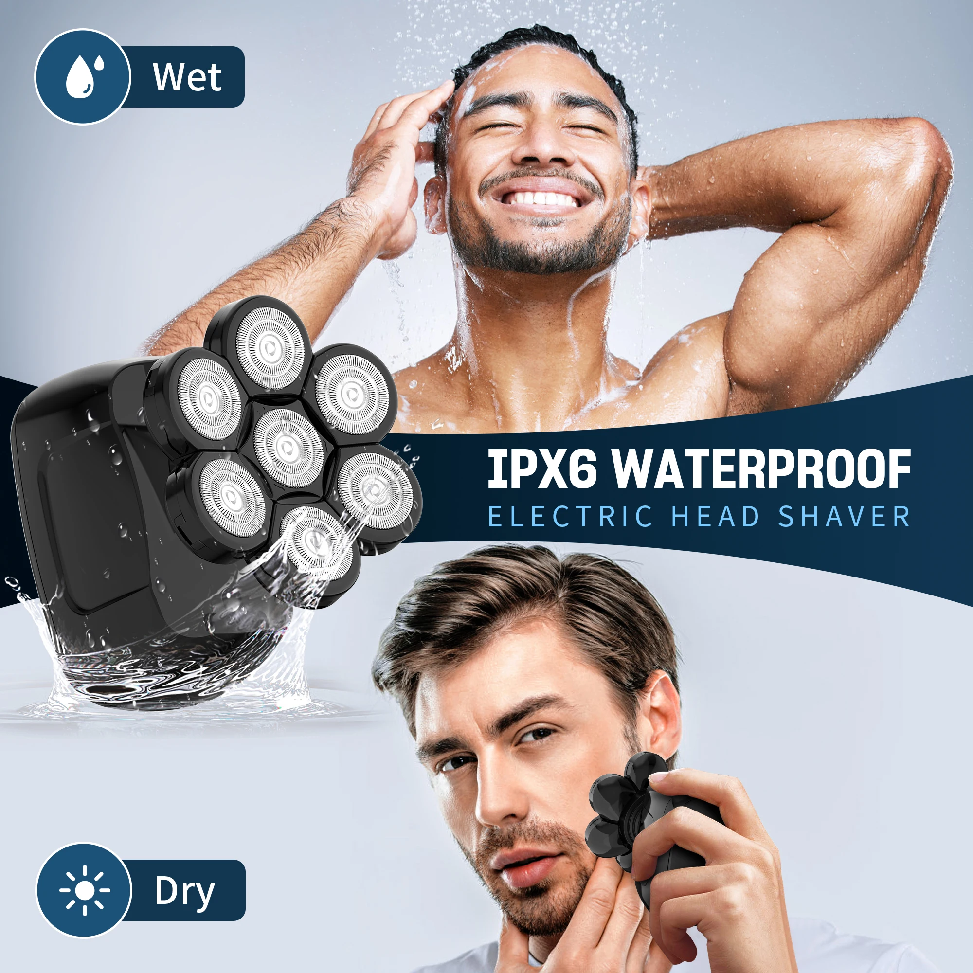 Sejoy Electric Head Shaver for Bald Men 7D Floating Head Hair Trimmer Rechargeable 6 In 1 Waterproof Wet Dry Beard Razor