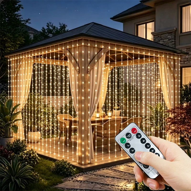 LED Curtain Lights String USB Powered 8 Modes Christmas Lights Outdoor Decor Halloween Party Valentine's Day Room Garden Wedding