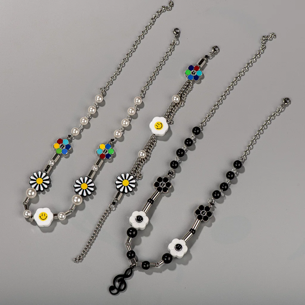 Metal Punk Style Ceramic Smile Face Bracelets And Necklaces Men And Women Fashion Jewelry Wholesale Z678