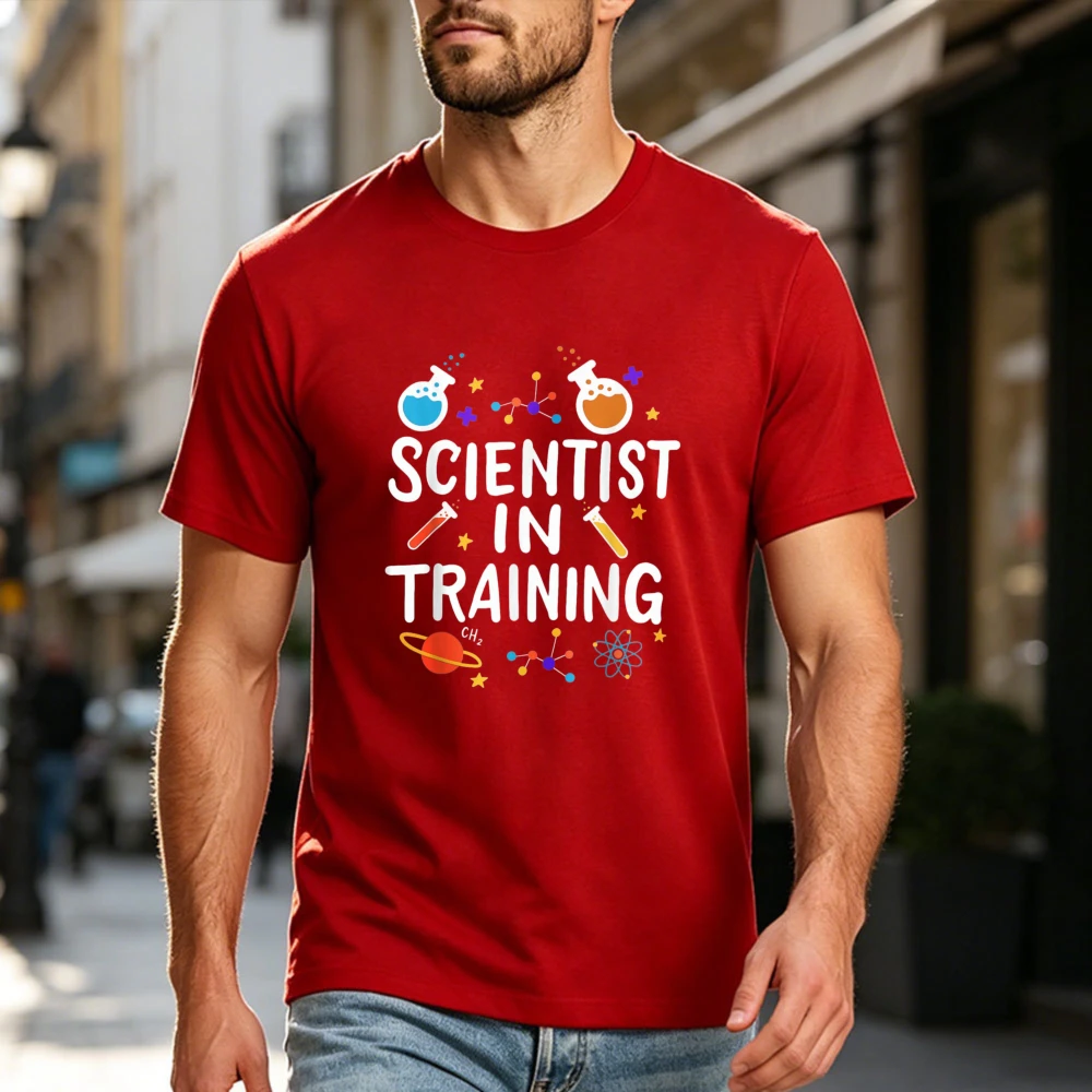 Scientist in Training Cotton T Shirt Lab Beaker Atom Planet Print Science Student Teacher Unisex Casual Short Sleeve Gift Tees