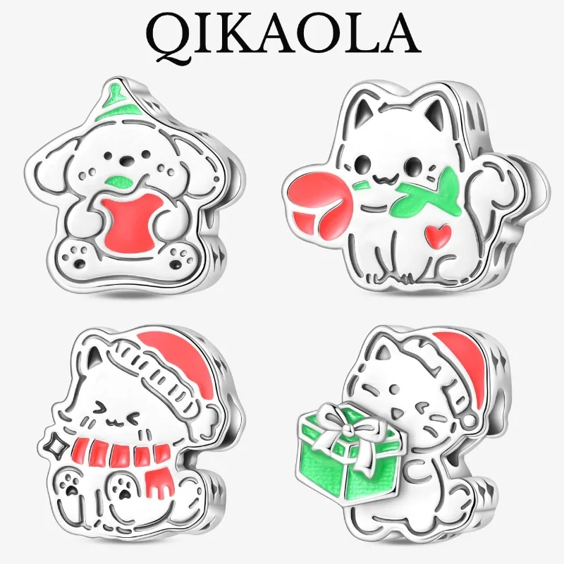 925 Silver Lovely Cartoon Apple Rose Meow Cat Charms Bead Fit For Original Bracelet Necklace Diy Jewelry Making For Woman Gift