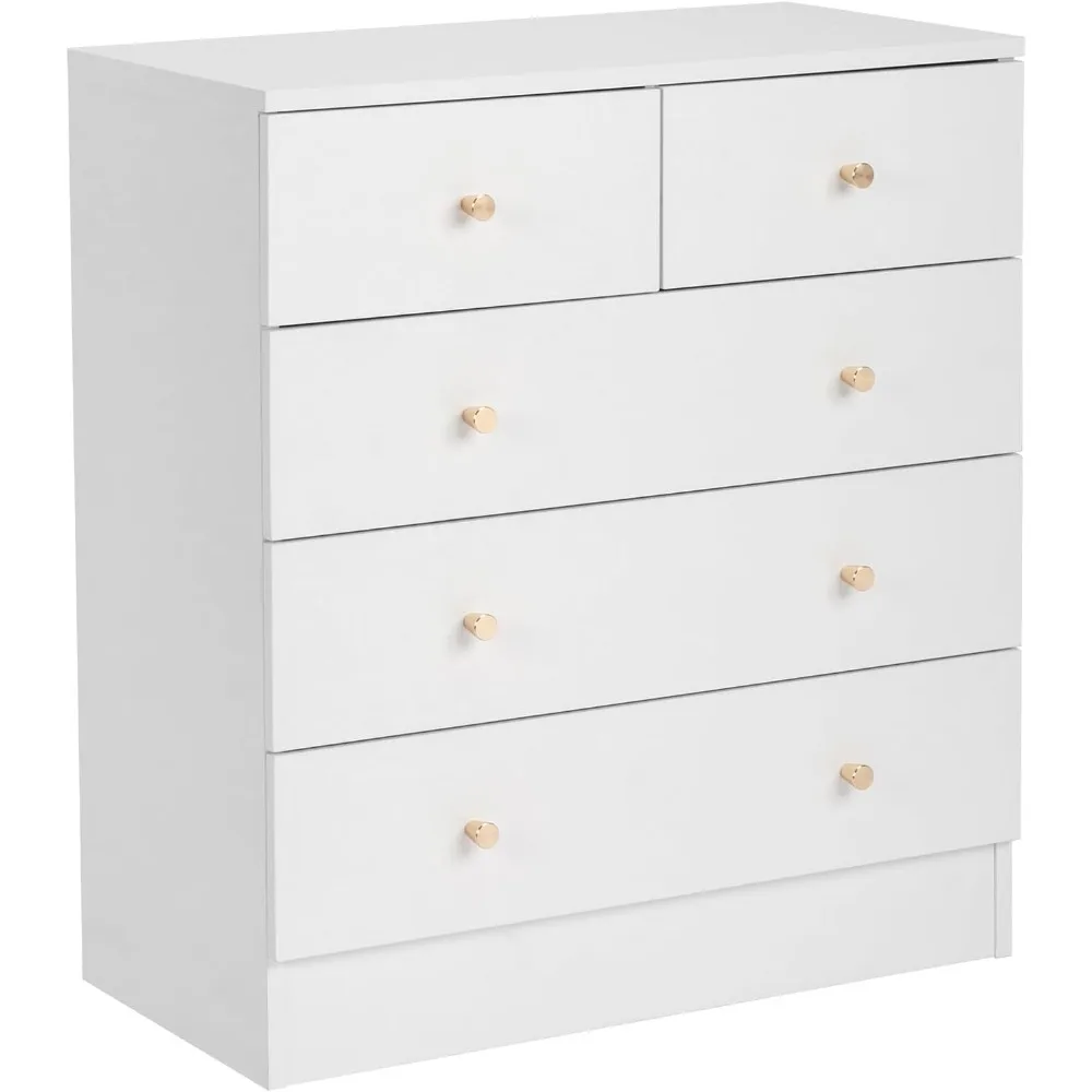 

White Tall Dresser for Bedroom, 5 Deep Drawers Dresser Wooden Chest of Drawers, Vertical Dressers Clothes
