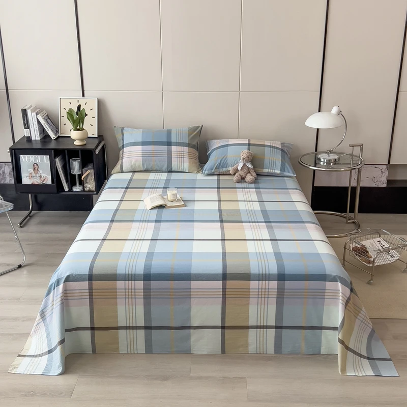 

New Class A All-cotton Yarn-dyed Washed Cotton Plaid Single Bed Sheet Mattress Cover Skin Friendly Soft and Comfortable Bedding