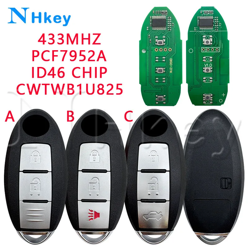 

Ключ NH FCCID: CWTWB1U825, 433 МГц, чип DI46 PCF7952A для Nissan Micra Juke Sentra Patrol Note Navara Tiida Armada 2018 +