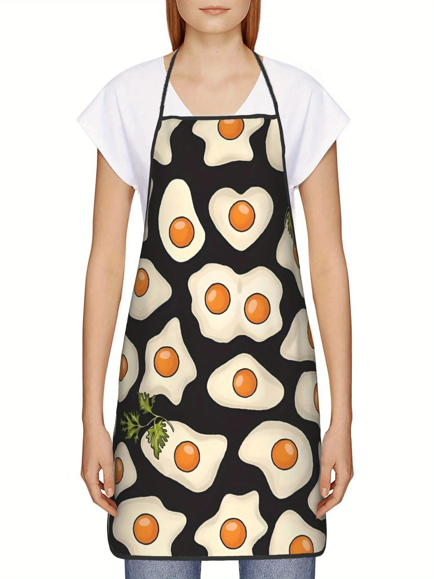 Fried Egg Print Retro Apron, Durable & Easy To Clean, Adult Kitchen Work Apron