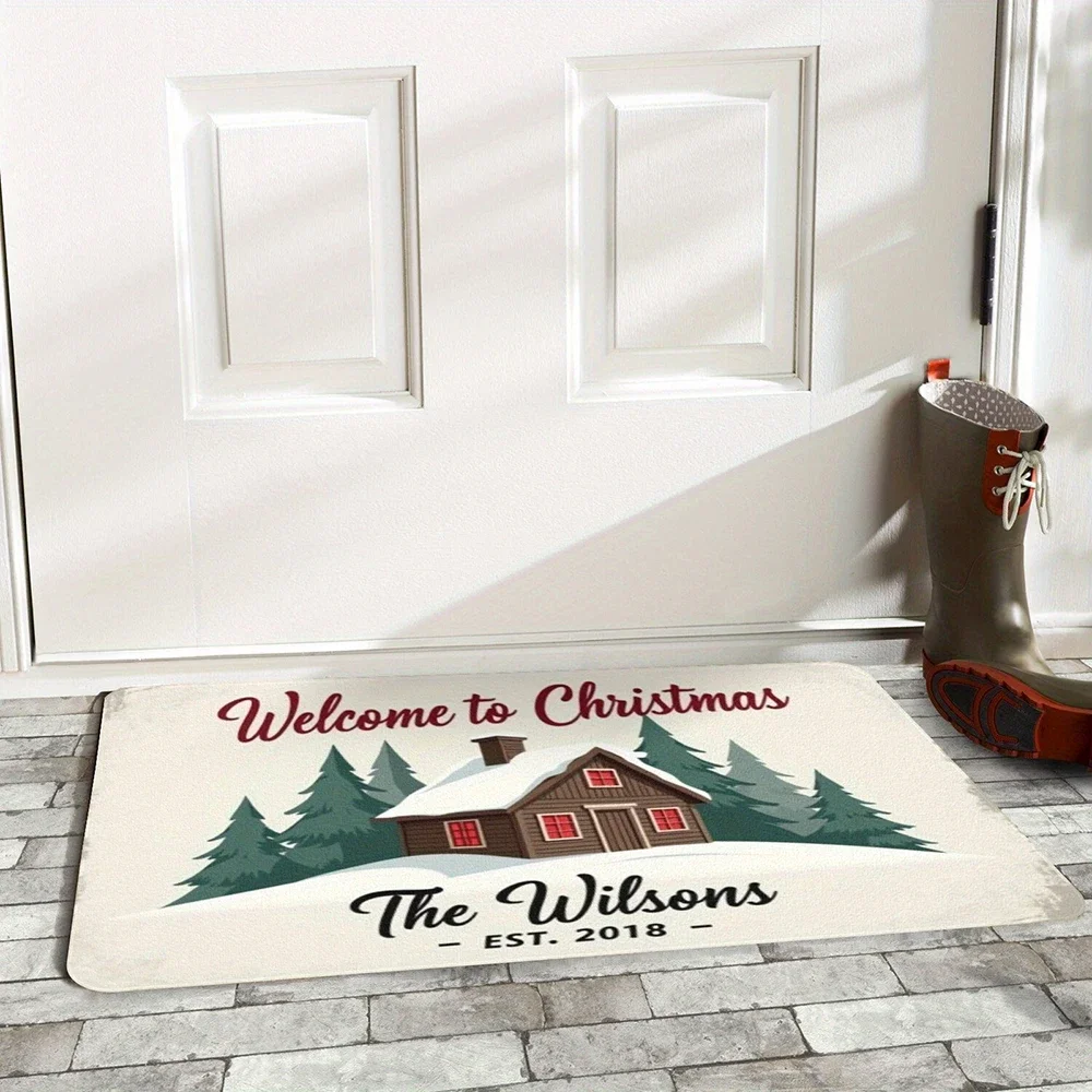 قطعة واحدة من ممسحة ممسحة بطابع عيد الميلاد مع كرات، سجادة ترحيب للباب الأمامي الخلفي للعطلات في الأماكن المغلقة والخارجية.