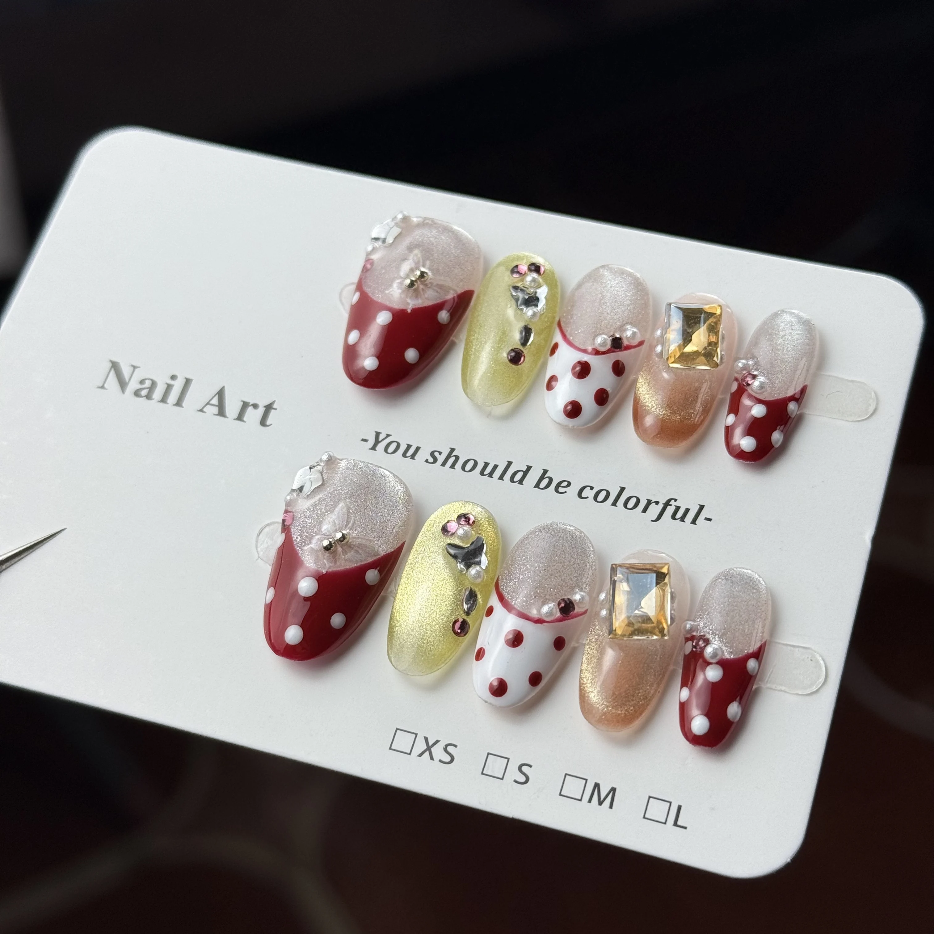 10pcs high-end Autumn and winter hand-drawn pictures, elegant cat's eyes, sparkling and fragmented diamond butterflies handmade
