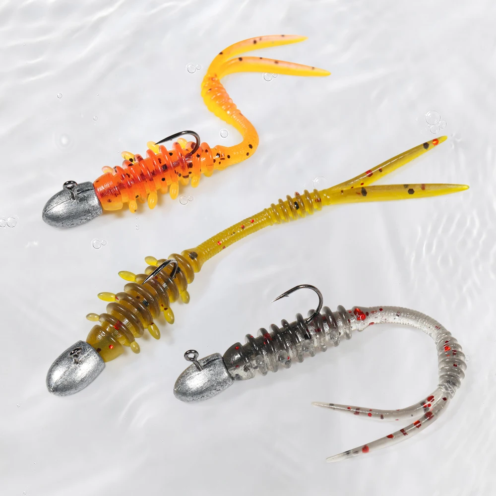 RoseWood Split Tail Ajing Worm Fishing Lure 55mm 0.3g TPR Soft Bait Light Game Double Color Artificial Plastic Rockfish Tackle