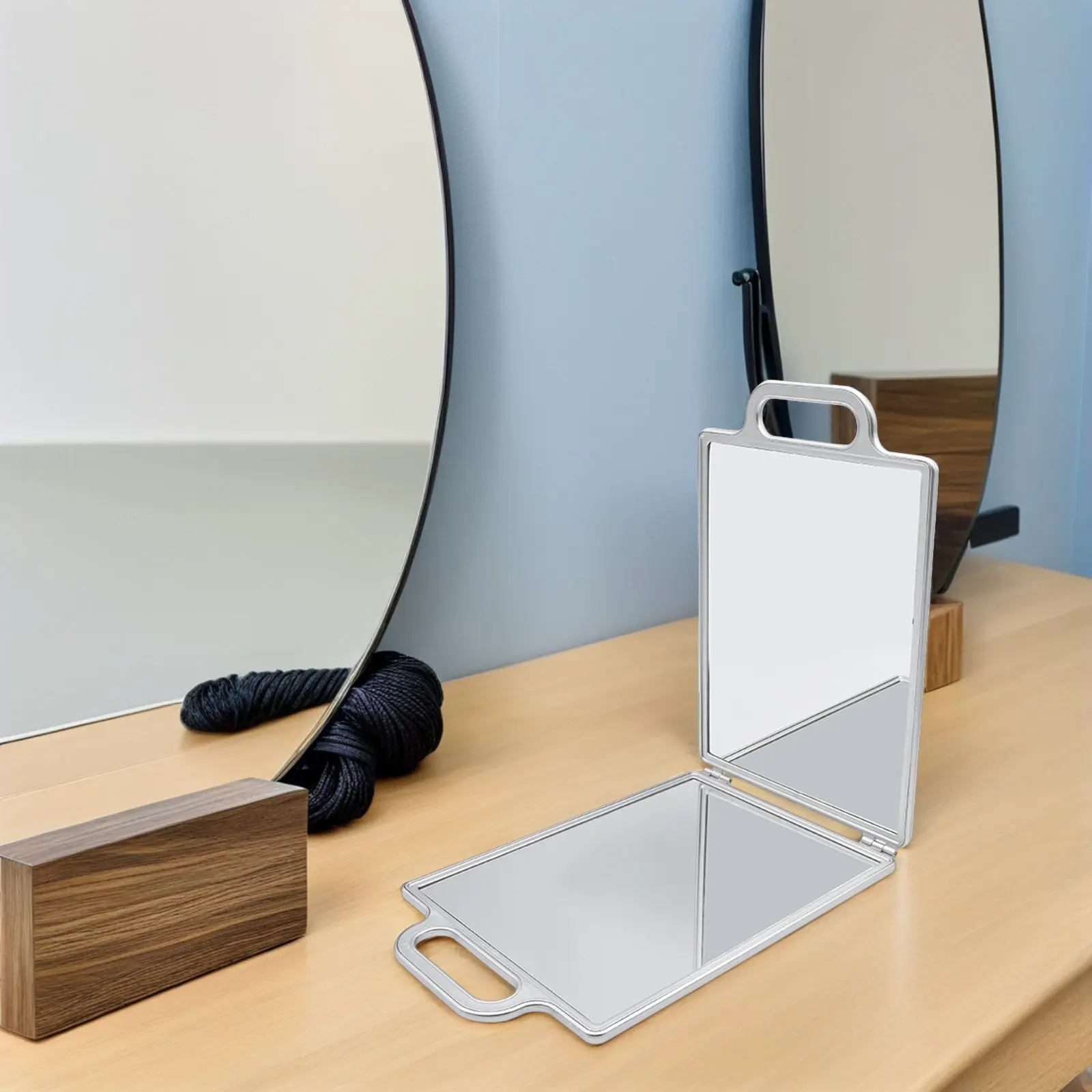 

Складное портативное двустороннее зеркало для стрижки волос, ручное зеркало для салона, парикмахерской, укладки, бритья, груминга, путешествий, туалетного столика