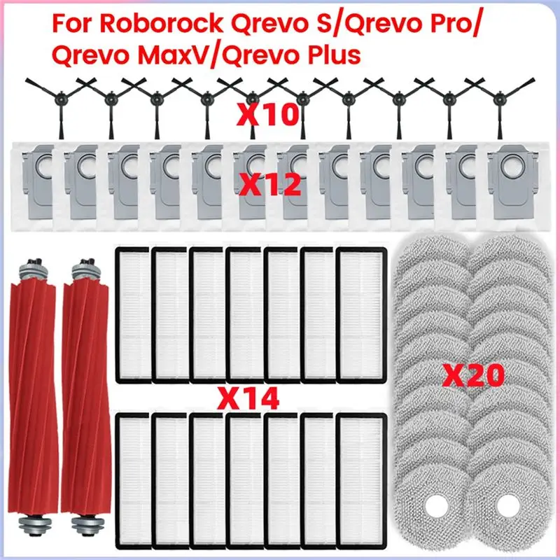 Exquisite-For Roborock Qrevo S, Qrevo Pro, Qrevo Maxv, Qrevo Plus Vacuum Parts Main Side Brush Filters Mop Pad Cloth Dust Bags