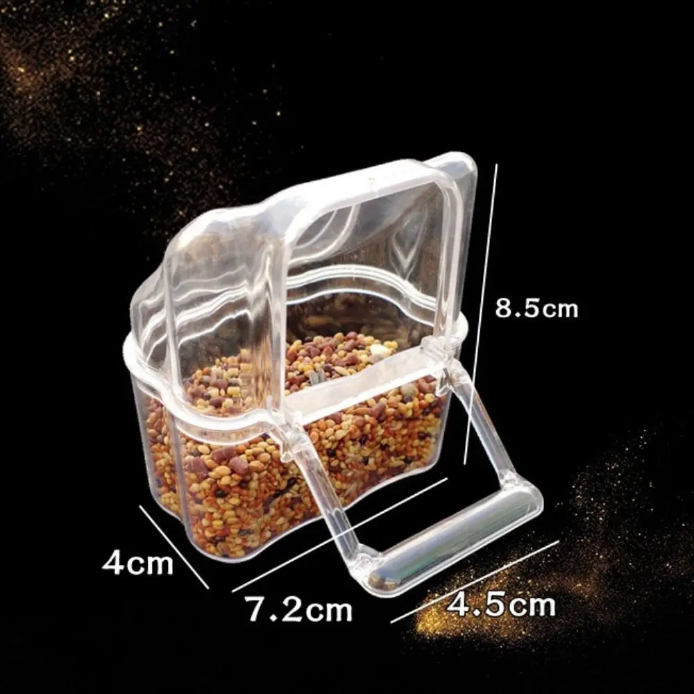 Anti Spill Bird Cage Feeder Cup Leak Proof Clear Plastic Bird Waterer Semi Enclosed Top Easy to Clean Hanging Food Bowl