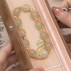 1PC blessing Lucky Couple glass friendship rabbit bracelet fashion natural stone bead for Women Jewelry Gifts