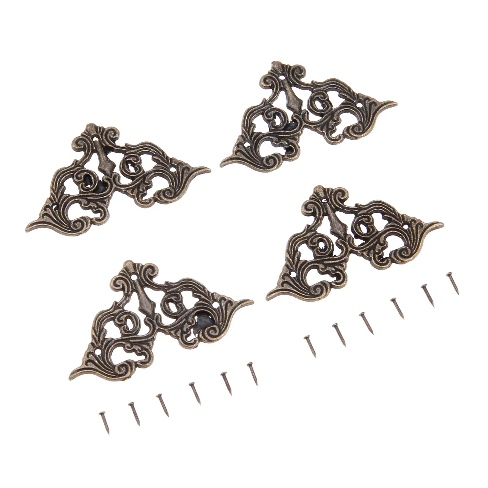 4pcs Hollow Corner Protectors Antique Bronze Lace Butterfly Patch Jewelry Box Feet Wood Gift Case Desk Leg Alloy 62mm w/nails view 5