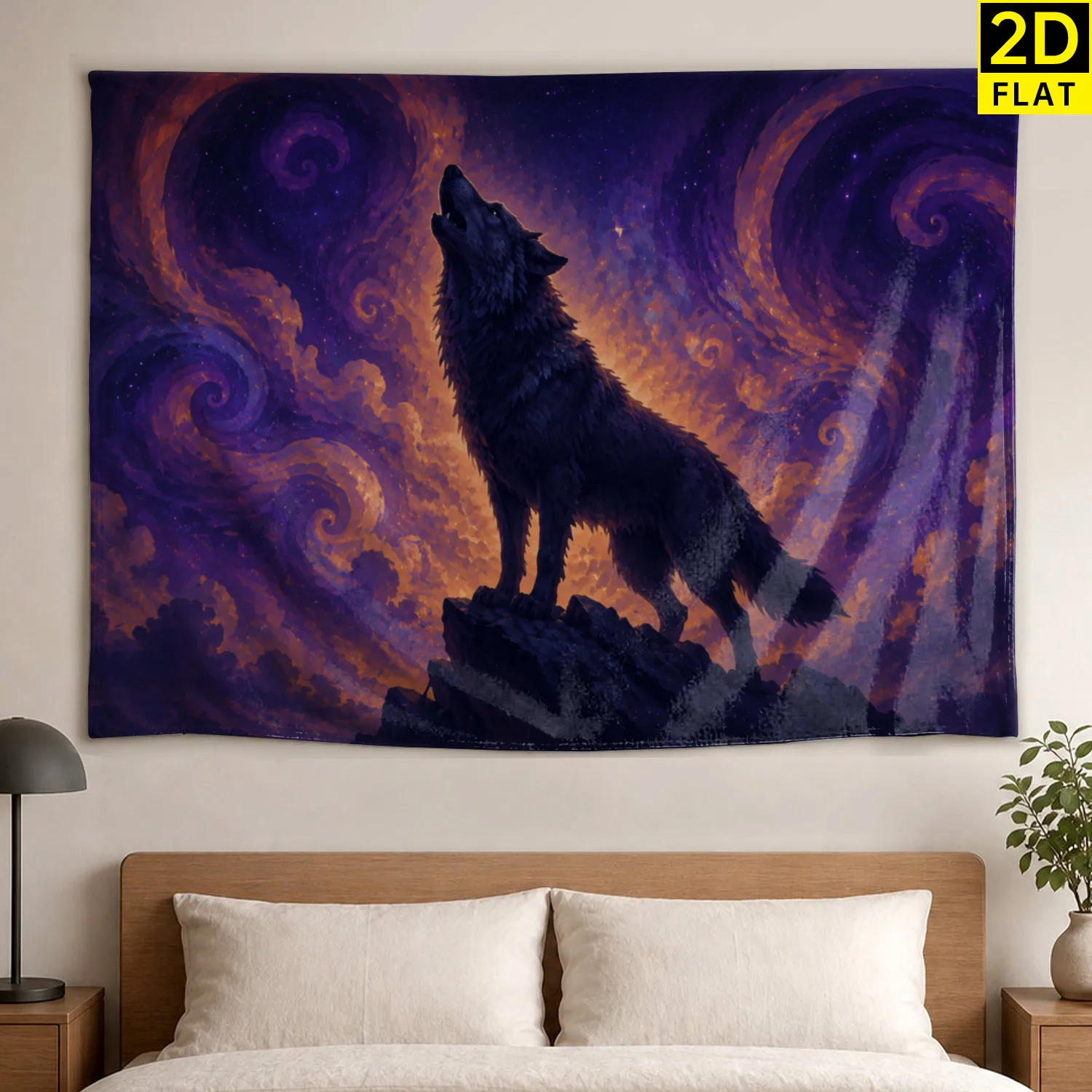 Mystical Howling Wolf Cosmic Tapestry Galaxy Nebula Wall Hanging Art Decoration Bohemian Boho Style Bedroom Living Room Decor Gi