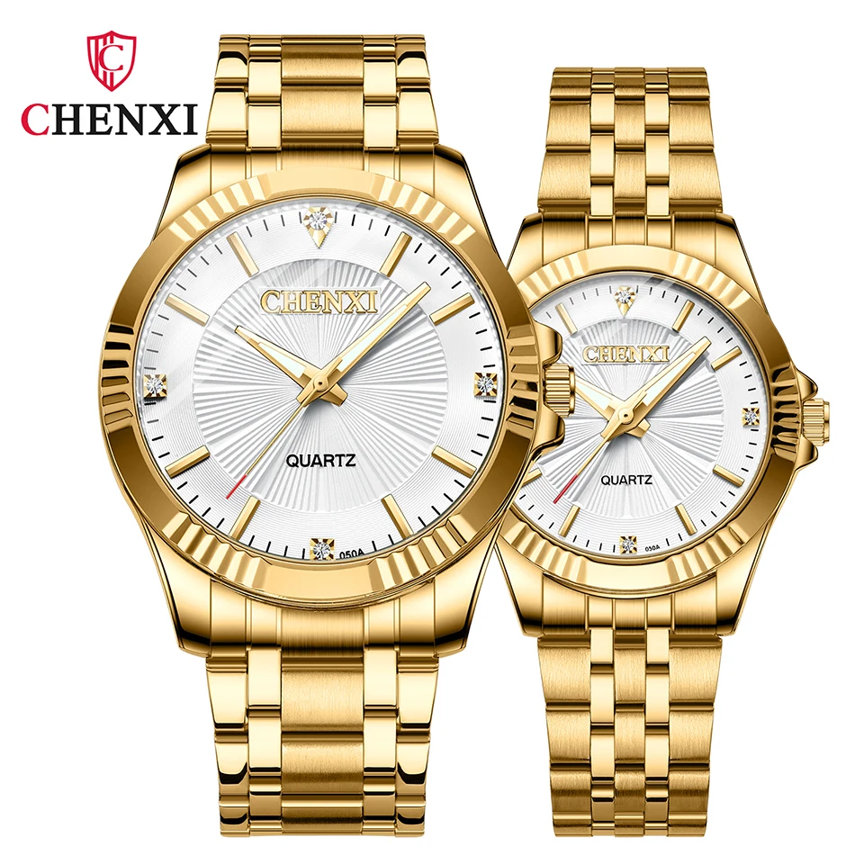 2023 CHENXI Fashion Men Women Couple Watch New Gold Luxury Watches Luminous Hands Waterproof Golden Couple Watches Free Shipping