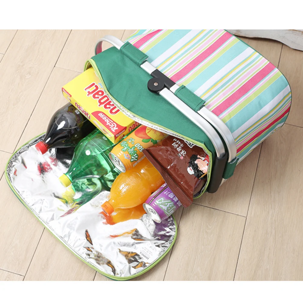

Insulated Picnic Basket 26L Foldable Backpack Lunch Tote Colorful Carrier Bags Cooler Storage Travel Camping Outdoor