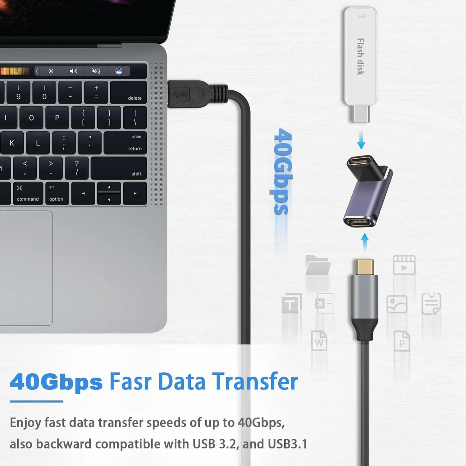 2pcs 240W USB C 4.0 Female to Female 90 Degree Angle Coupler Extender Adapter Connector 40Gbps Fast Charging 8K Video Output