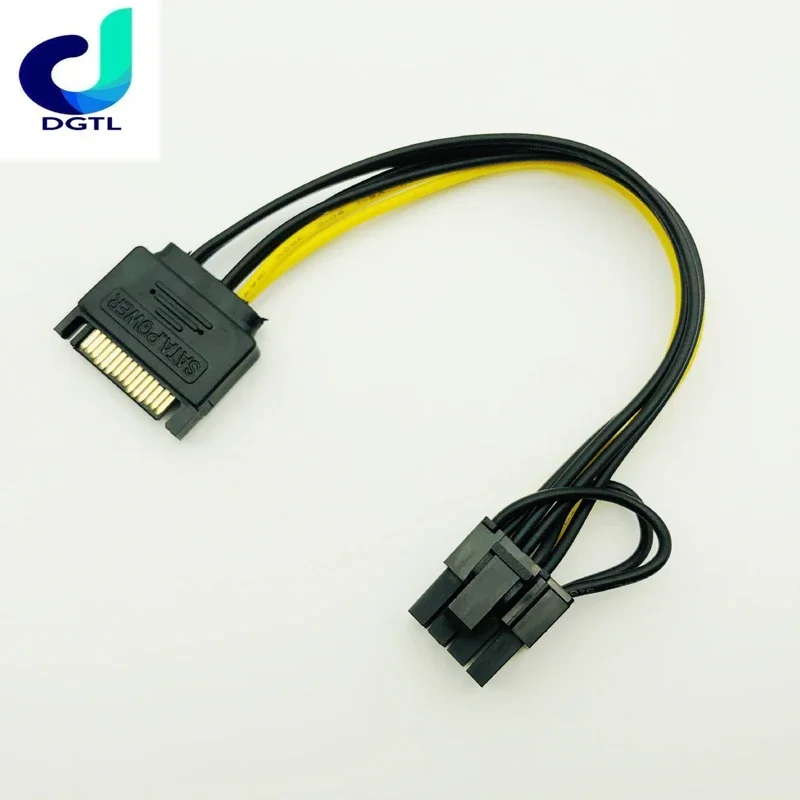 5PCS New 15pin SATA Male to 8pin(6+2) PCI-E Power Supply Cable 20cm SATA Cable 15-pin to 8 pin cable 18AWG Wire for Graphic Card