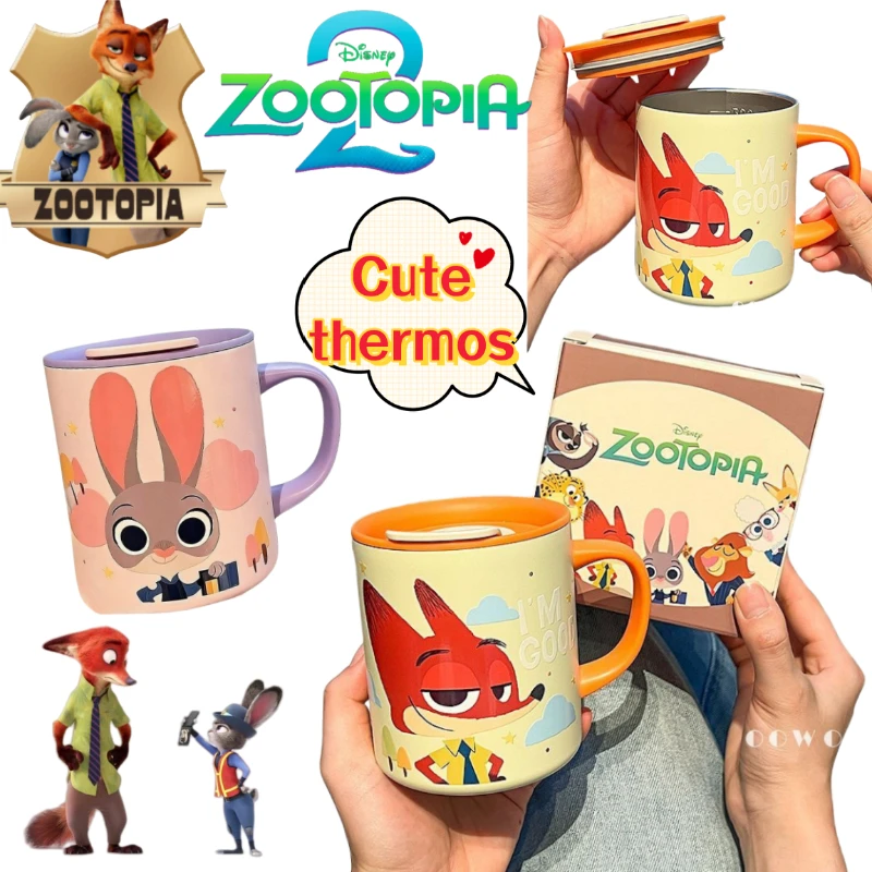 

Disney Zootopia Judy Hopps Nick Wilde аниме двухмерная чашка-термос из нержавеющей стали для дома и офиса удобная ручка чашка для воды