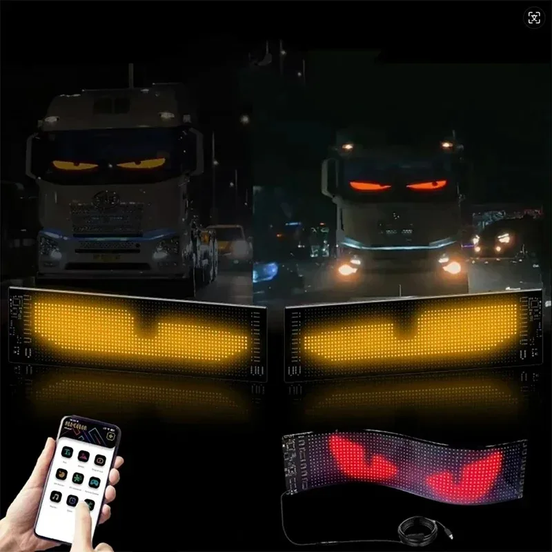 2pcs Car Devil Eyes Smart USB LED Pixel Matrix Display Screen Panel Car Decor Advertising Sign DIY Text Image Animation Art Gift
