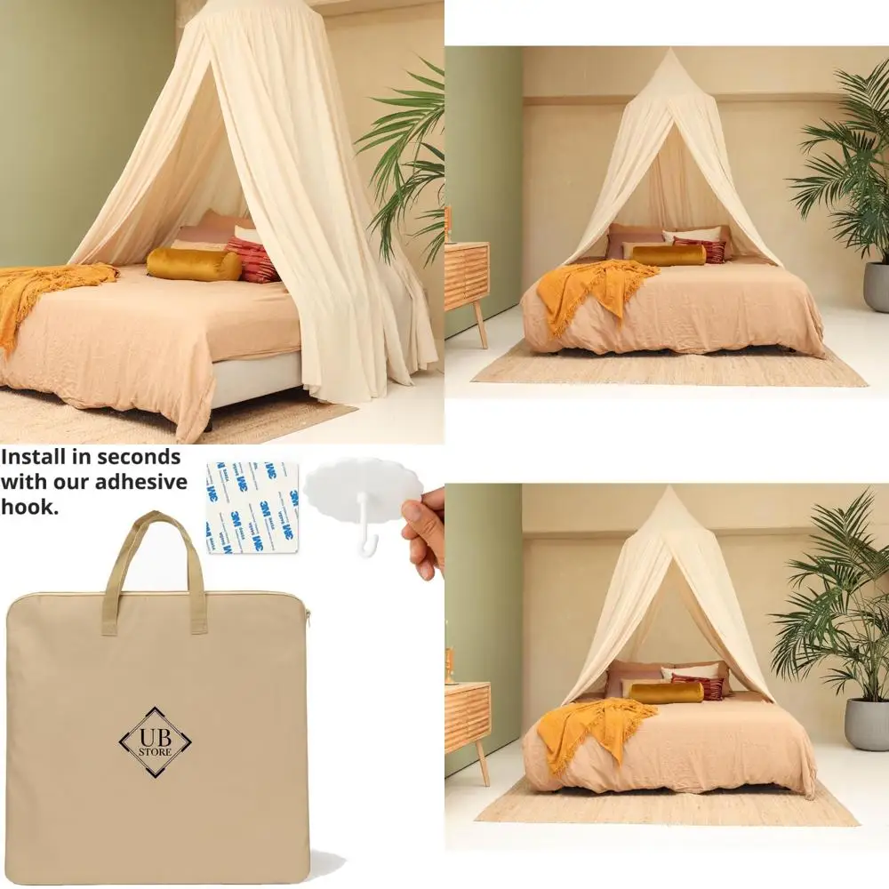 

Cone-Shaped Bed Canopy in Cream Beige for Queen and King Beds | Suitable for Teen and Adult Bedrooms | Insect Netting Included