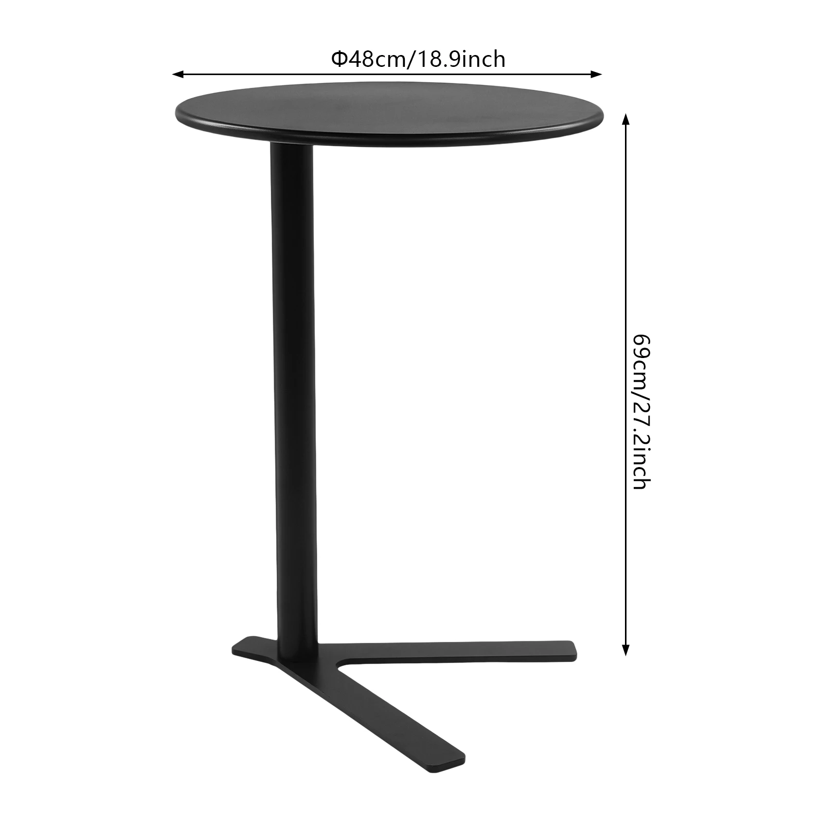 Y-shaped Base Black Frosted Round Side Table Iron Frosted 40kg Load Anti-slip Pad Base 48cm Top 69cm Height Iron End Table Modern Floor Standing Sofa Accent Table For Living Room Bedroom