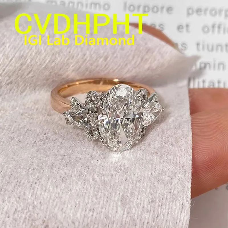 

Luxury Au750 18K Gold Ring IGI Lab Grown Diamond Ring Oval shape D VS1 wedding Engagement Ring