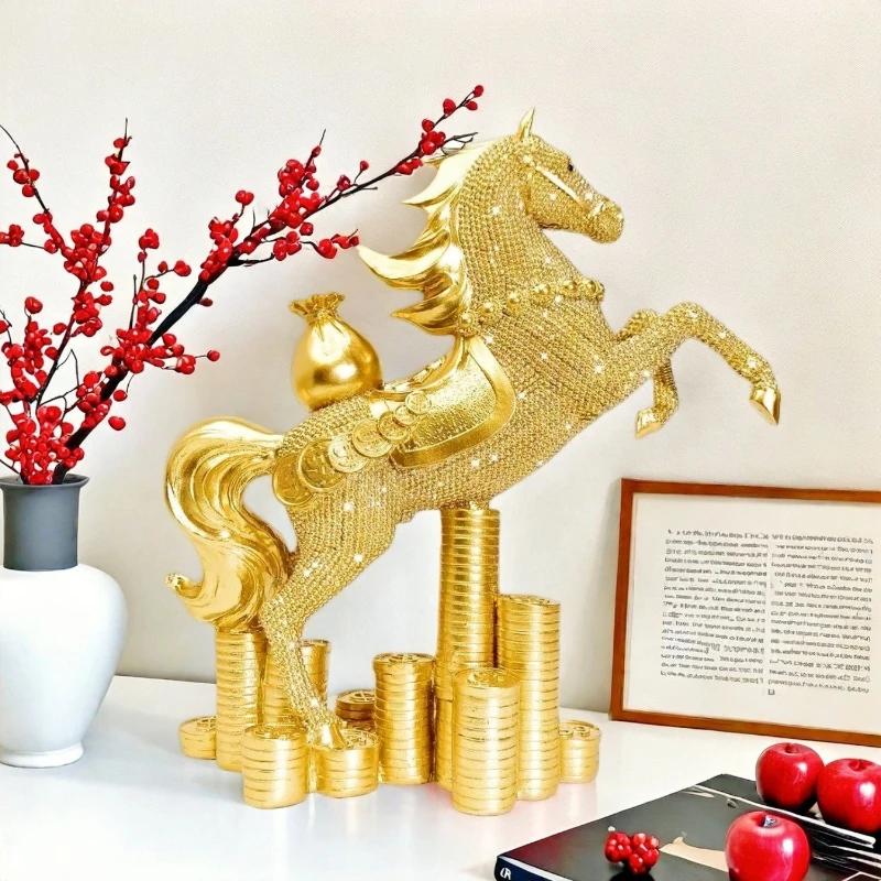 

Horse Spring Festival Luck Celebration Gold Coin Prancing Horse Ornament Office Living Room Decoration Opening Gif